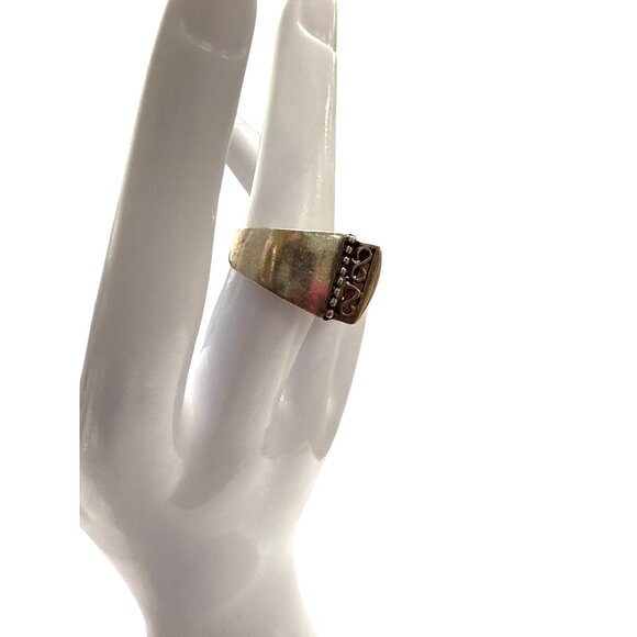 Vintage 925 Sterling Silver Ring  Rectangular  Stone & Ornate Filigree Design - Picture 2 of 9